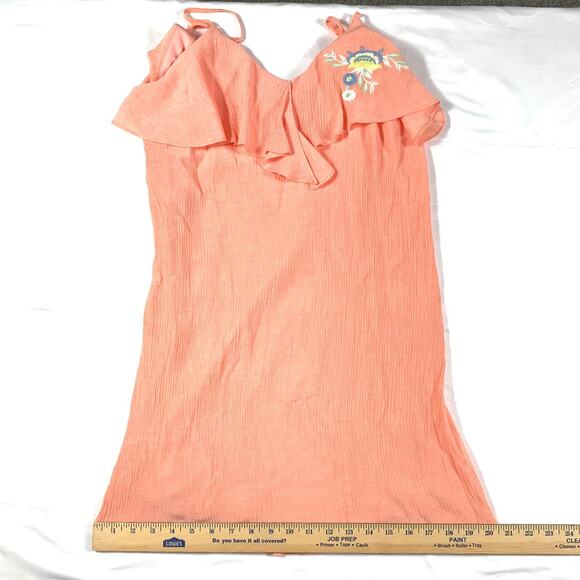 Floral Embroidered Prairie Collar Beach Coastal Pink Dress Sml Chiffon Sun Dress - Picture 8 of 8